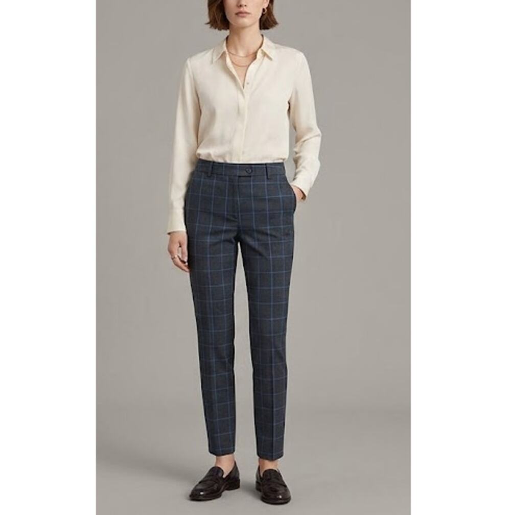 New ZARA Women's Gray Slim Fit Checkered The Melange Pant Size 29